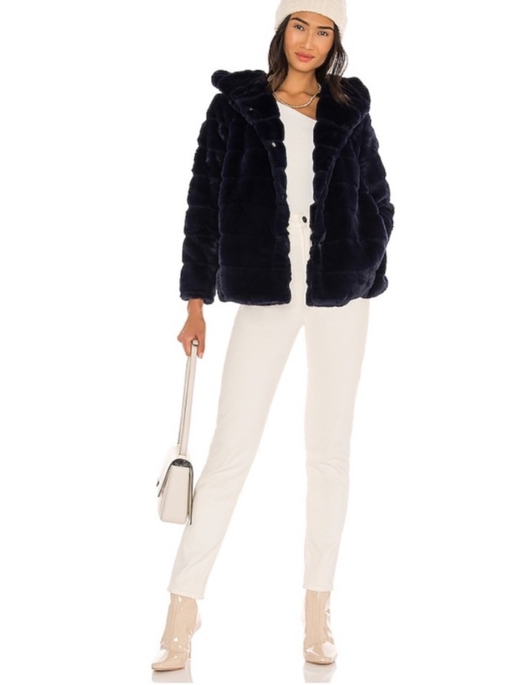 NWOT Apparis Goldie Black Faux Fur Hooded Jacket XS